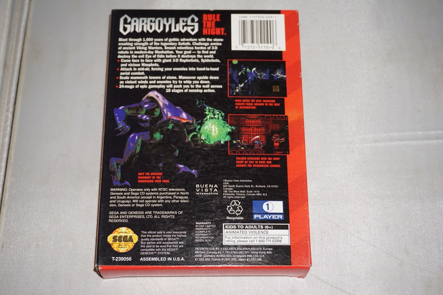 Gargoyles (Sega Genesis) Complete in Box w/ Reg Card Poster CIB