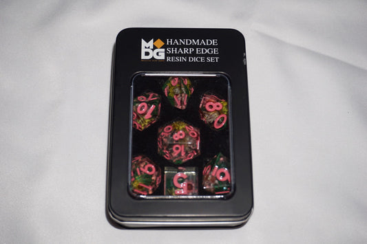 Mdg Sharp Edge Resin Chrysanthemum Pink Numbers Dice Set D&D NEW Sealed