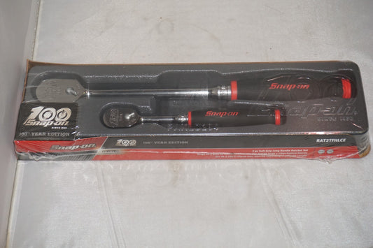 Snap On 100th 2 pc Soft Grip Long Handle Ratchet Set 1/4" 3/8" RAT2TFHLCE NEW