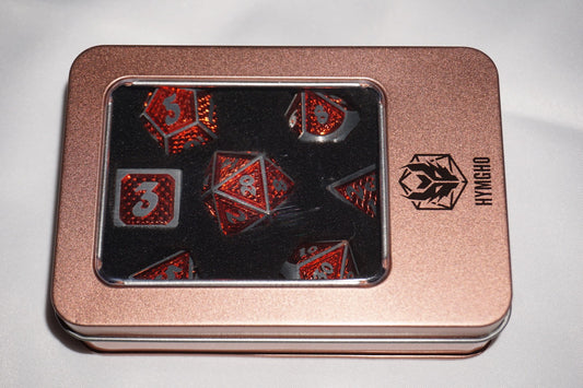 Hymgho Behemoth Brushed Red Metal Dice Set D&D NEW Sealed
