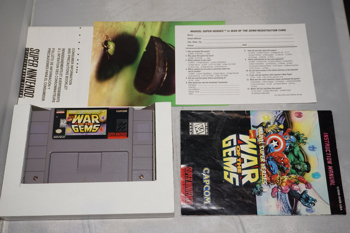 Marvel Super Heroes: War of Gems (Super Nintendo SNES) Complete w/ Reg Card CIB