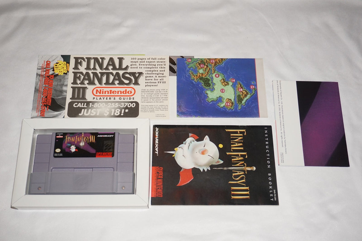 Final Fantasy III 3 (Super Nintendo SNES) Complete CIB w/Poster Map Reg CIB 100%