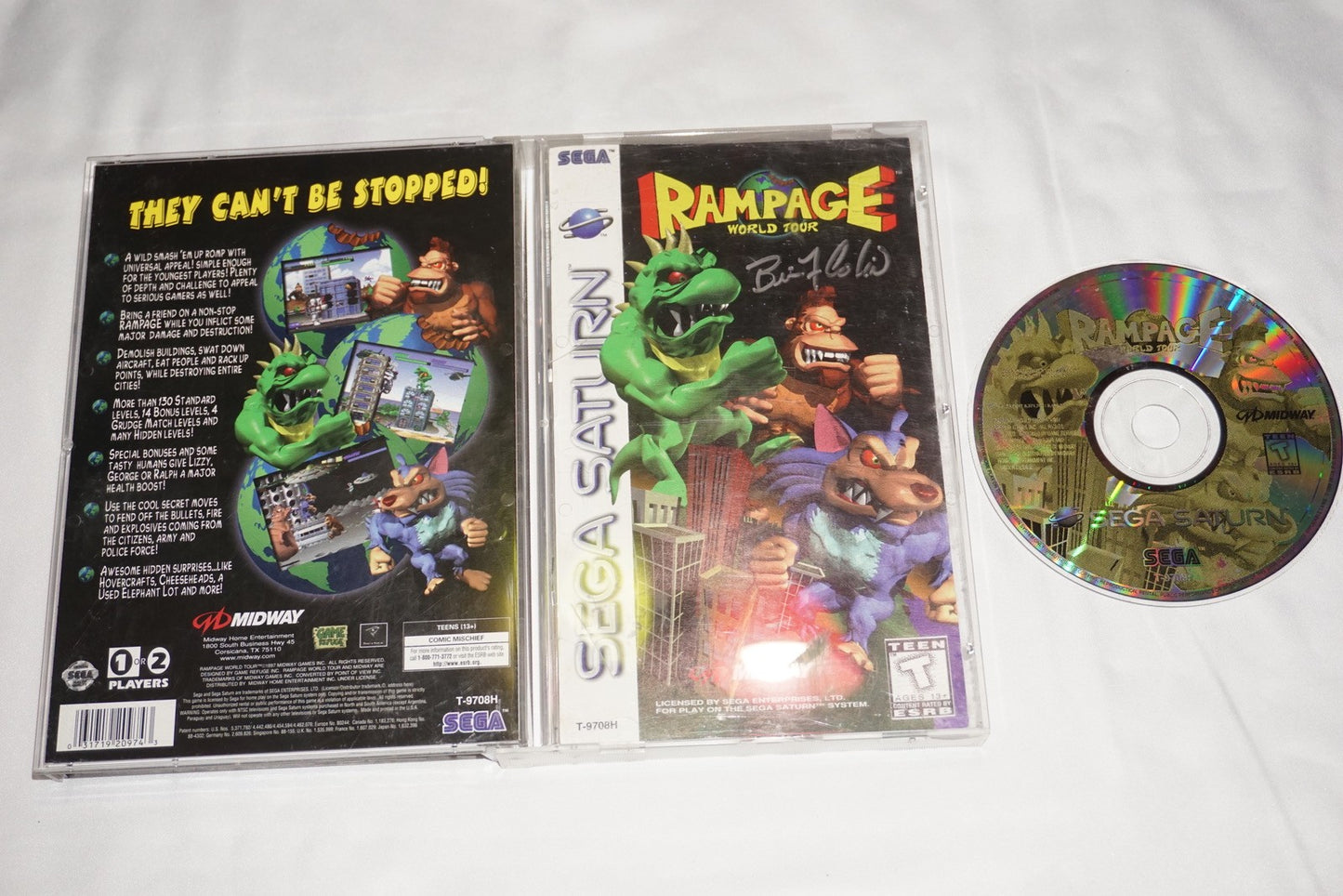 Rampage World Tour (Sega Saturn) Complete w/ Reg Card Signed by Brian Colin Dev