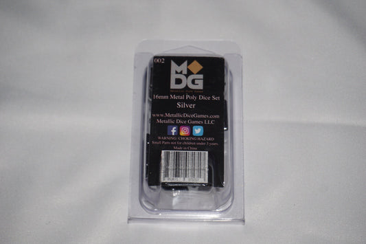 Mdg 16mm Metal Poly Set Silver 002 Dice Set Lot NEW