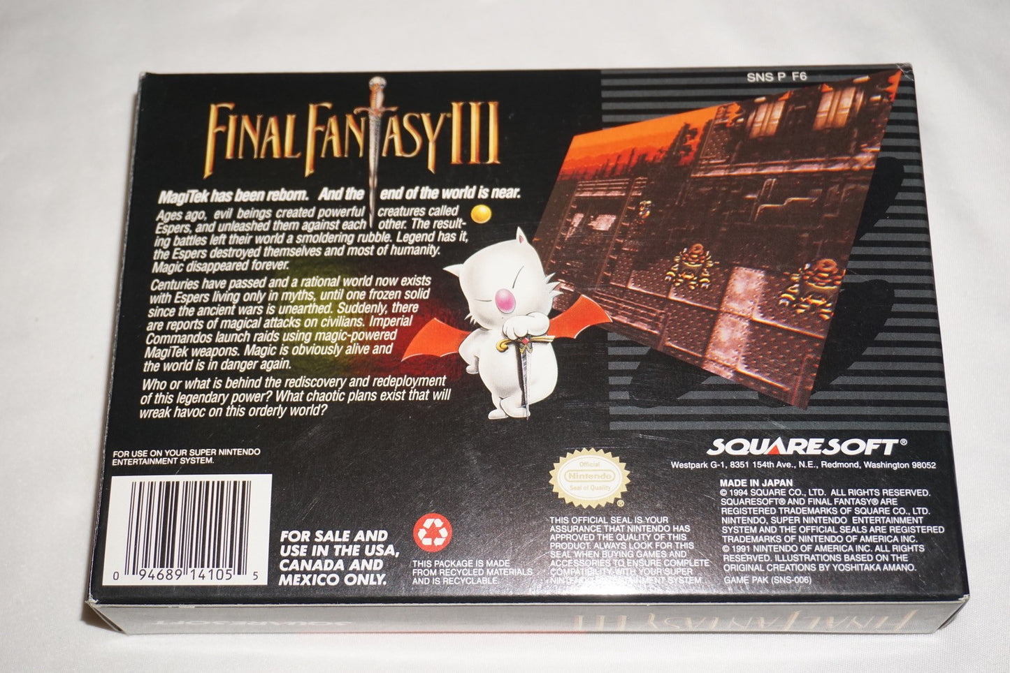 Final Fantasy III 3 (Super Nintendo SNES) Complete CIB w/Poster Map Reg CIB 100%