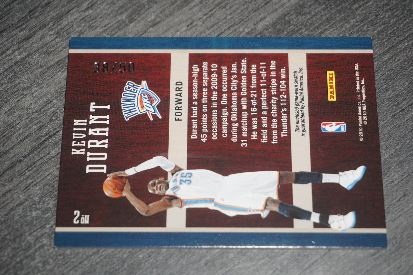 Kevin Durant Hardcourt Heroes Prestige 2010-11 38/50 #2 Swatch