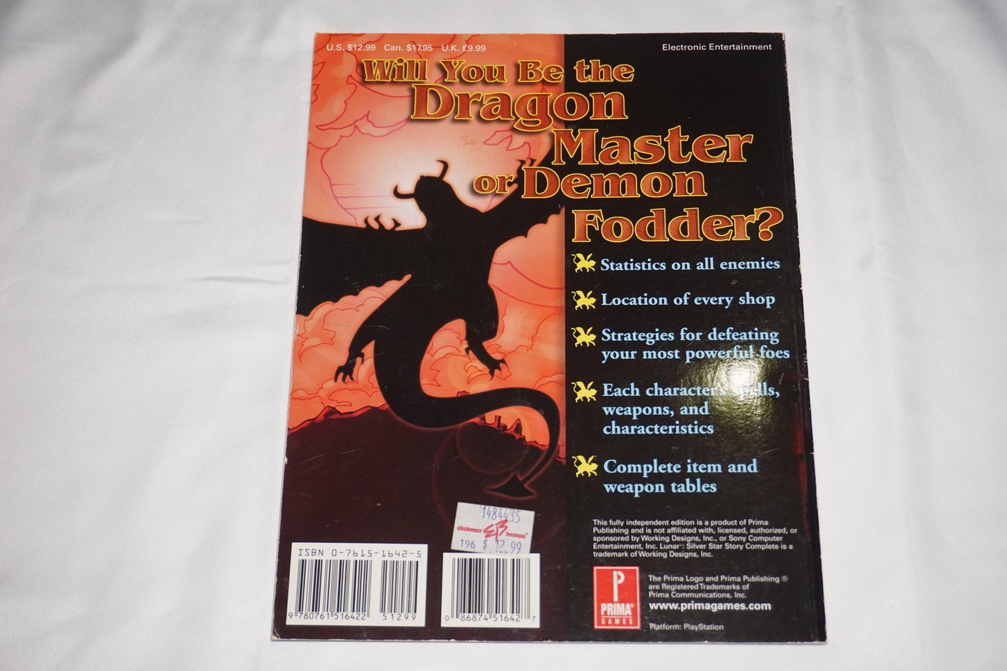 Lunar Silver Star Story Prima Official  Strategy Guide Playstation ps1