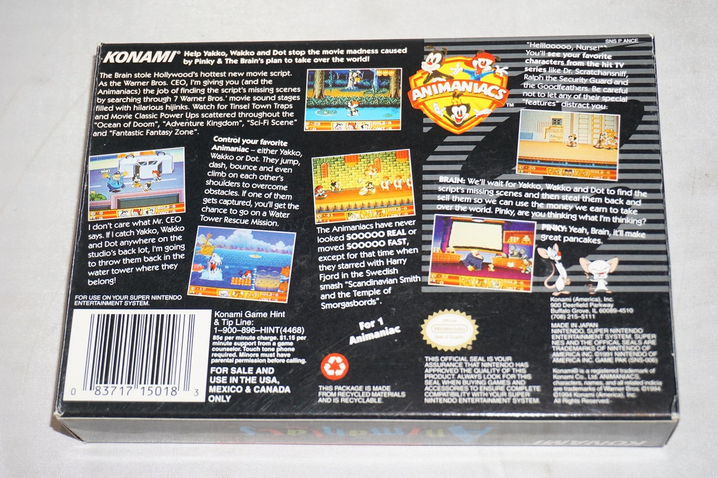 Animaniacs (Super Nintendo SNES) Complete in Box CIB
