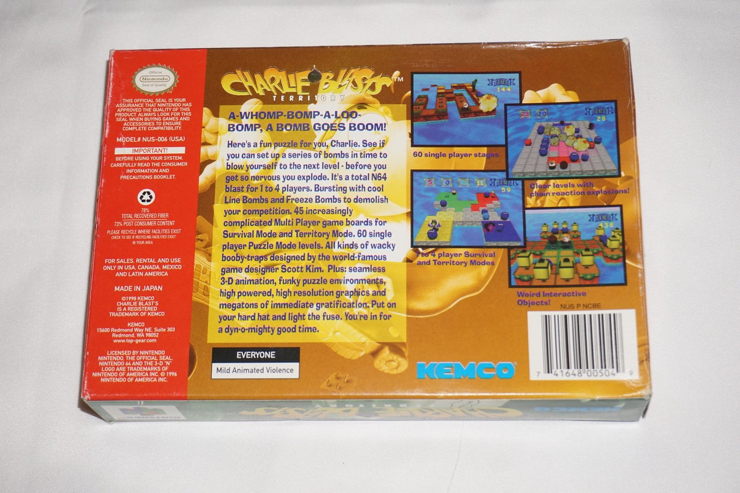 Charlie Blasts Territory (Nintendo 64 N64) Complete in Box w/ Reg Poster CIB