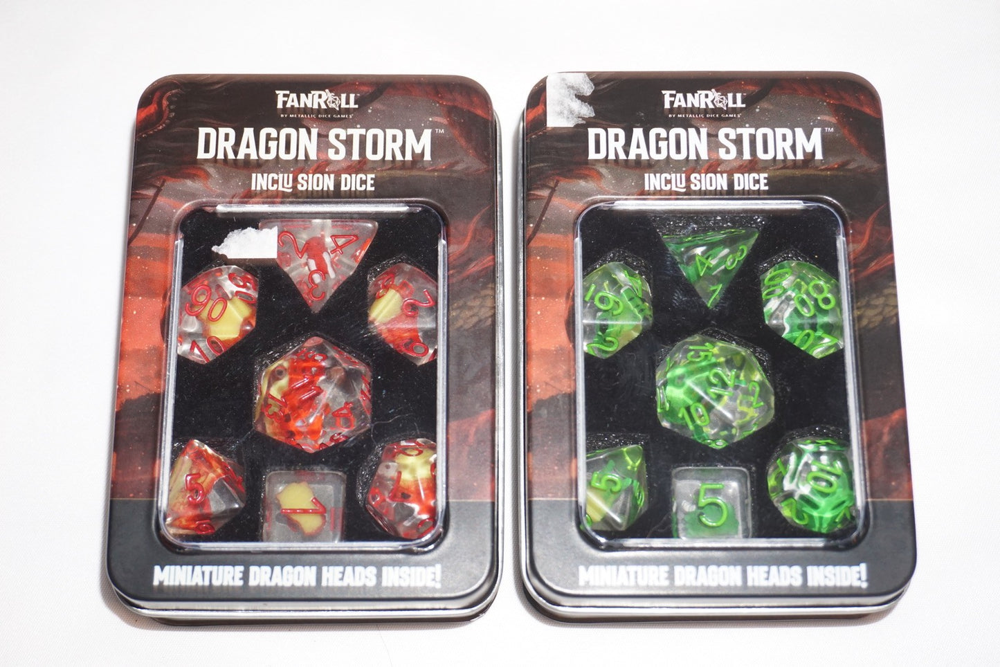Fanroll Dragon Storm Inclusion Red & Green Dice Set D&D NEW Sealed Both