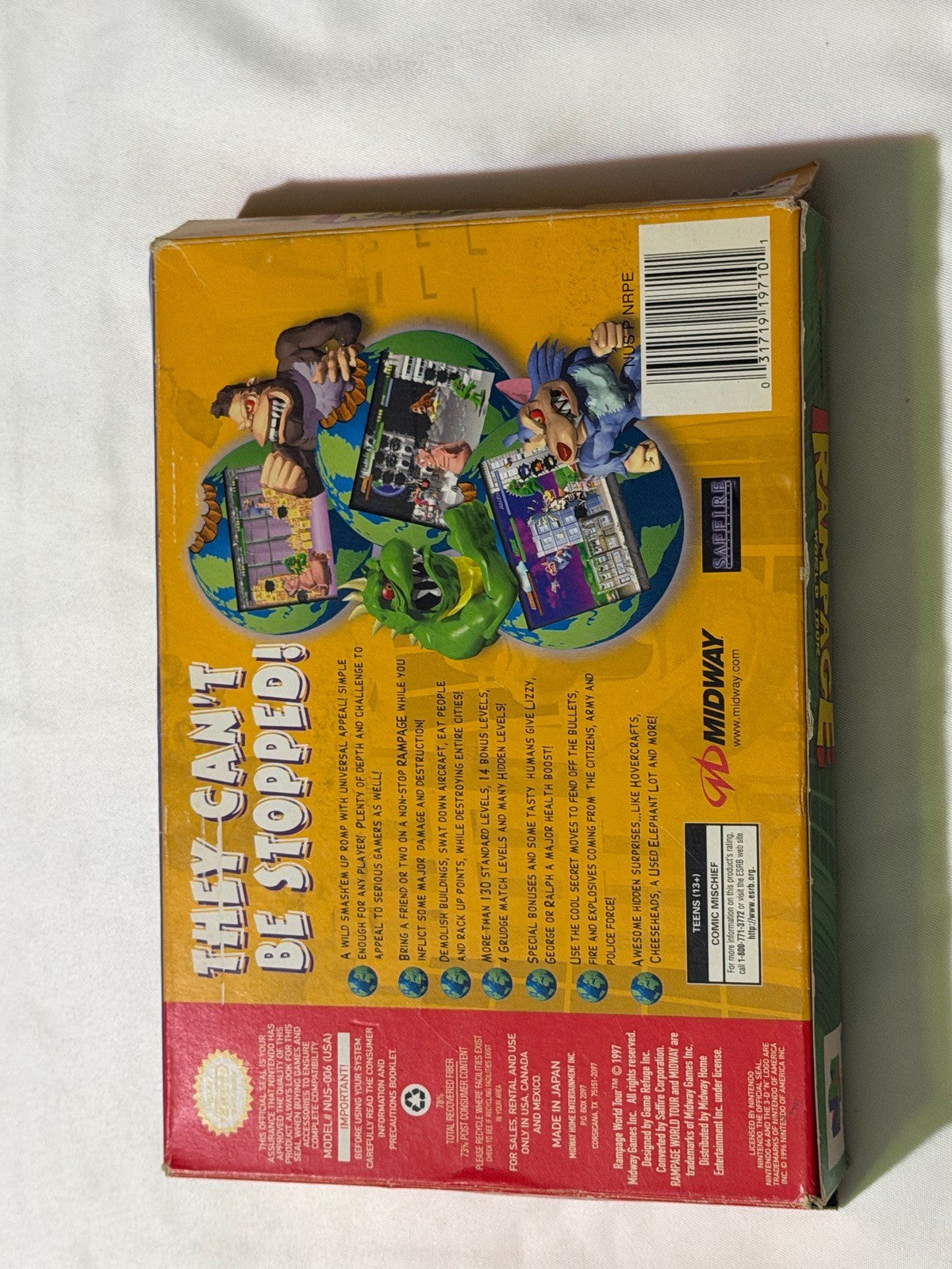 Rampage World Tour (Nintendo 64 N64) Complete in Box w/ Reg CIB