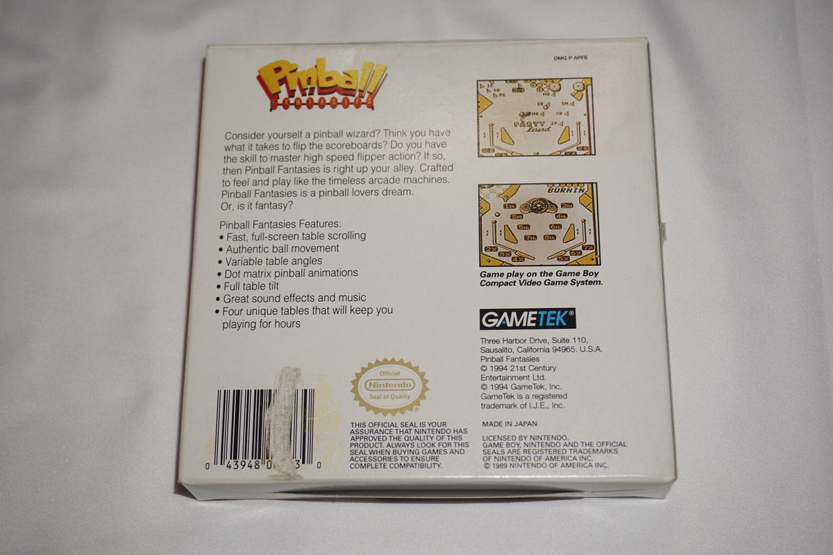 Pinball Fantasies (Nintendo Game Boy Gameboy) Complete in Box w/ Reg CIB