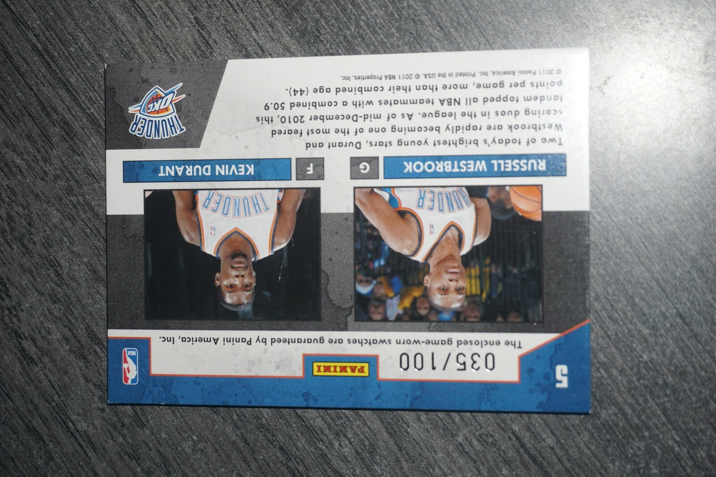 Kevin Durant Russell Westbrook 2010-11 Panini Absolute Team Tandems 035/100