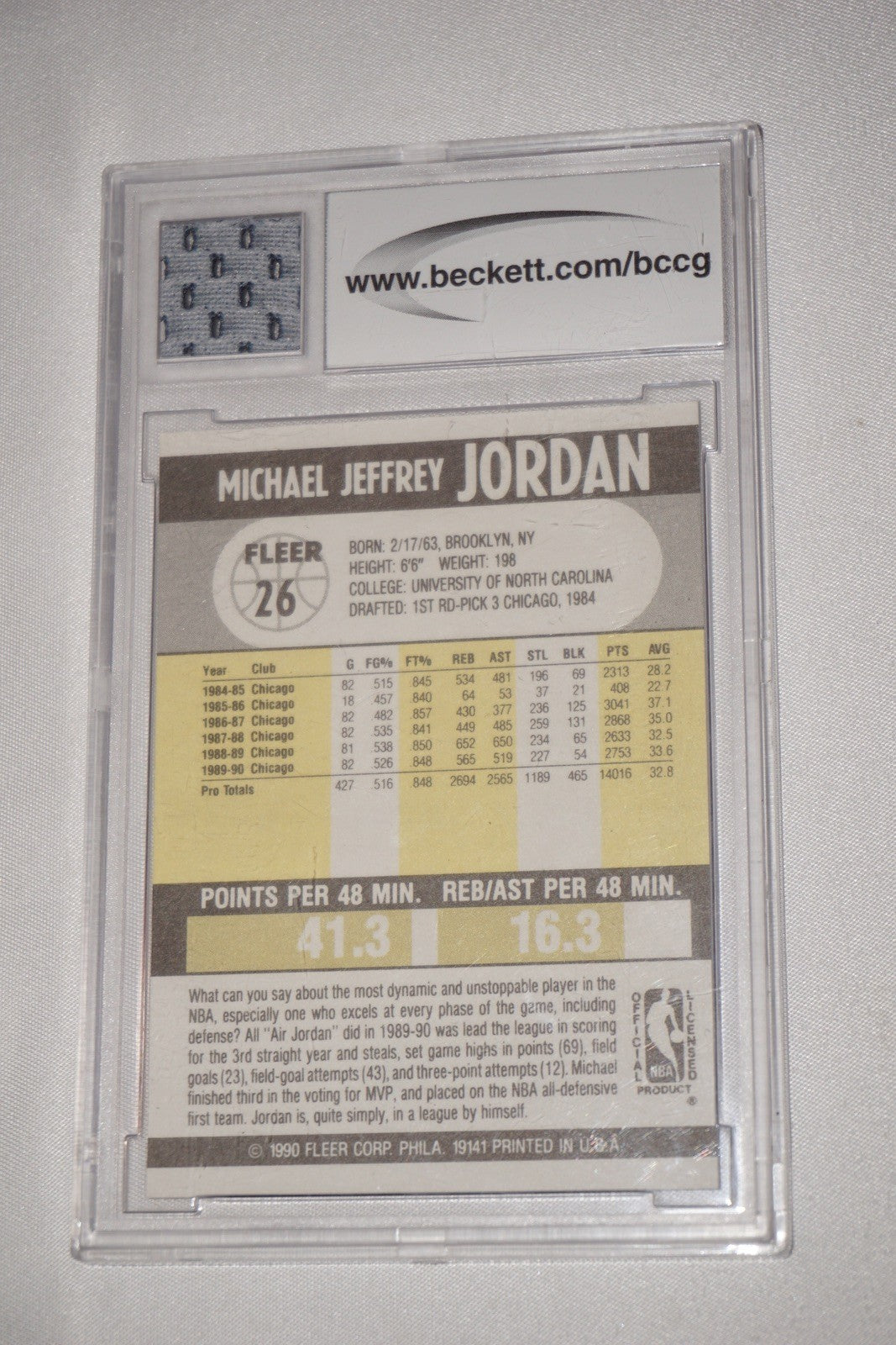 1990-91 Fleer #26 Michael Jordan Game Used Jersey BCCG 10