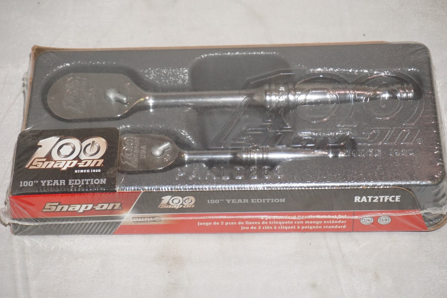 Snap On 100th 2 pc Standard Handle Ratchet Set 1/4" 3/8" RAT2TFCE NEW Sealed