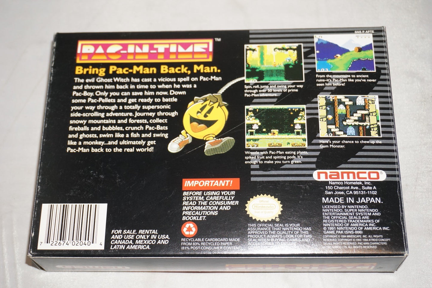 Pac In Time (Super Nintendo SNES) Complete in Box CIB