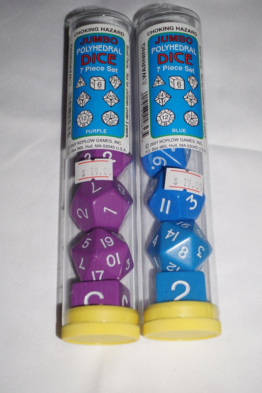 Jumbo Polyhedral 7 Piece Koplow Purple Blue Dice Set Lot NEW