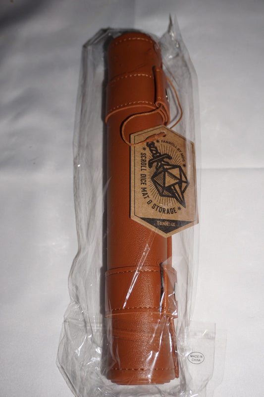 Fanroll Scroll Dice Mat & Storage Brown Leather NEW