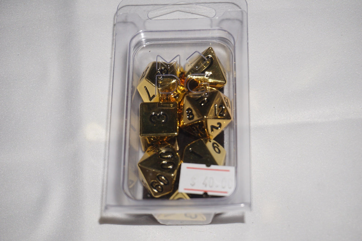 Mdg 16mm Metal Poly Set Gold 001 Dice Set Lot NEW