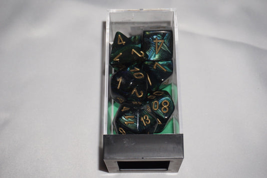 Chessex 22415 Poly Mega-hedral Scarab Jade & Gold CHX Dice Set D&D NEW Sealed