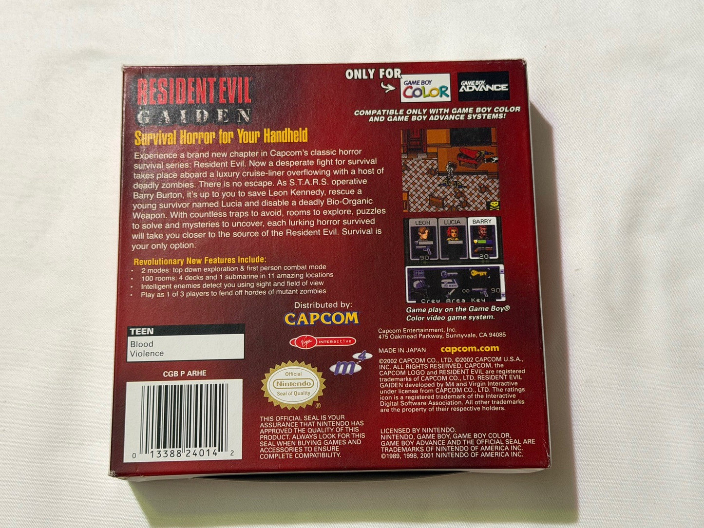 Resident Evil Gaiden (Nintendo Game Boy Color Game Boy) Complete in Box CIB