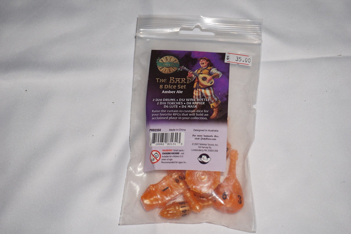 PolyHero The Bard 8 Dice Set Amber Ale Dice Set NEW Sealed
