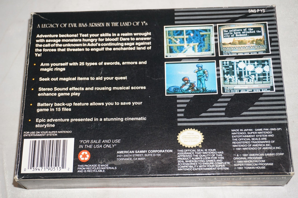 Ys III Wanderers from Y's (Super Nintendo SNES) Complete in Box CIB