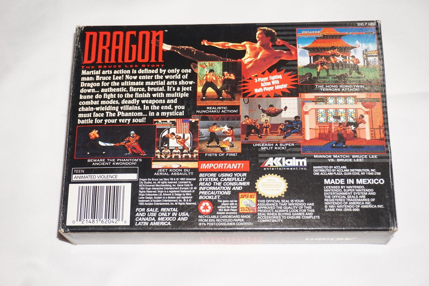 Dragon Bruce Lee Story (Super Nintendo SNES) Complete in Box CIB