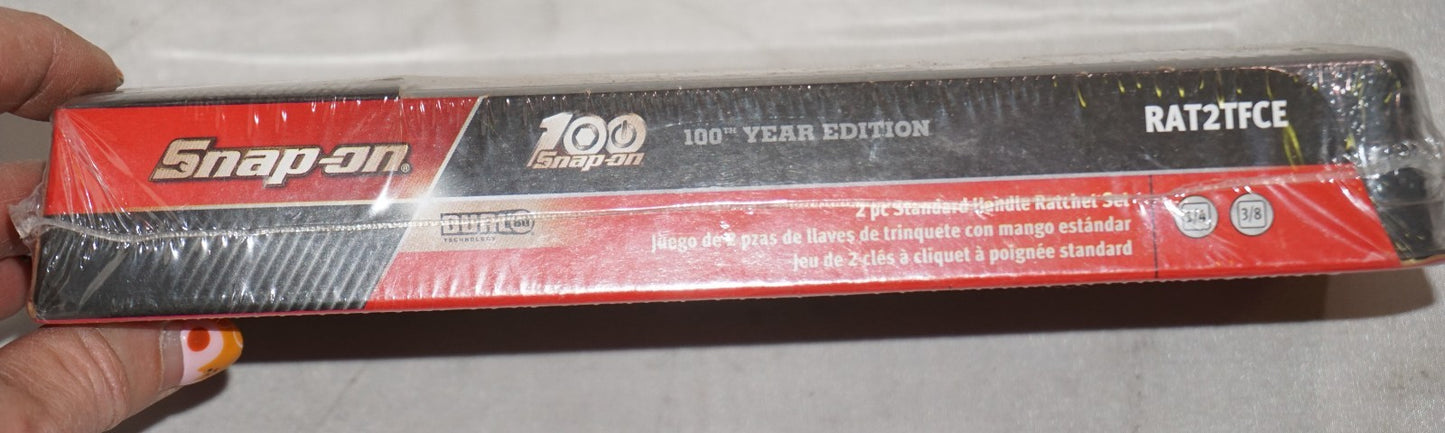 Snap On 100th 2 pc Standard Handle Ratchet Set 1/4" 3/8" RAT2TFCE NEW Sealed
