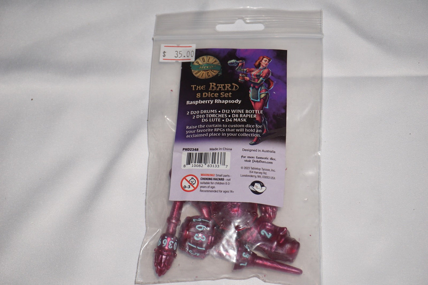 PolyHero The Bard 8 Dice Set Raspberry Rhapsody Dice Set NEW Sealed