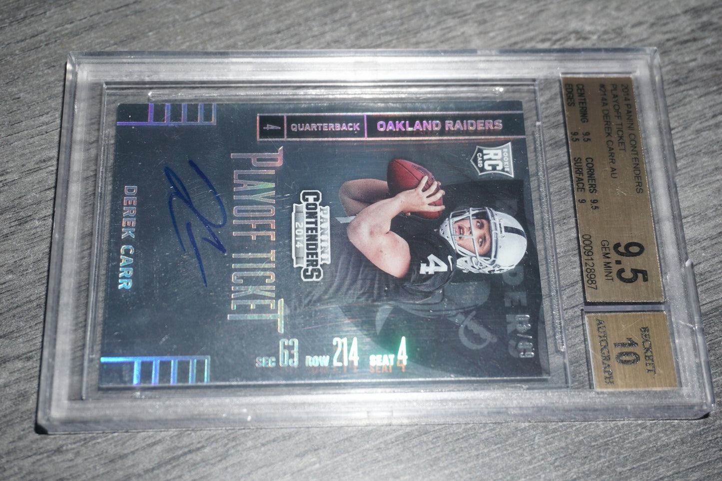 2014 Panini Contenders Derek Carr Playoff Ticket 214A BGS 9.5 10 Autograph