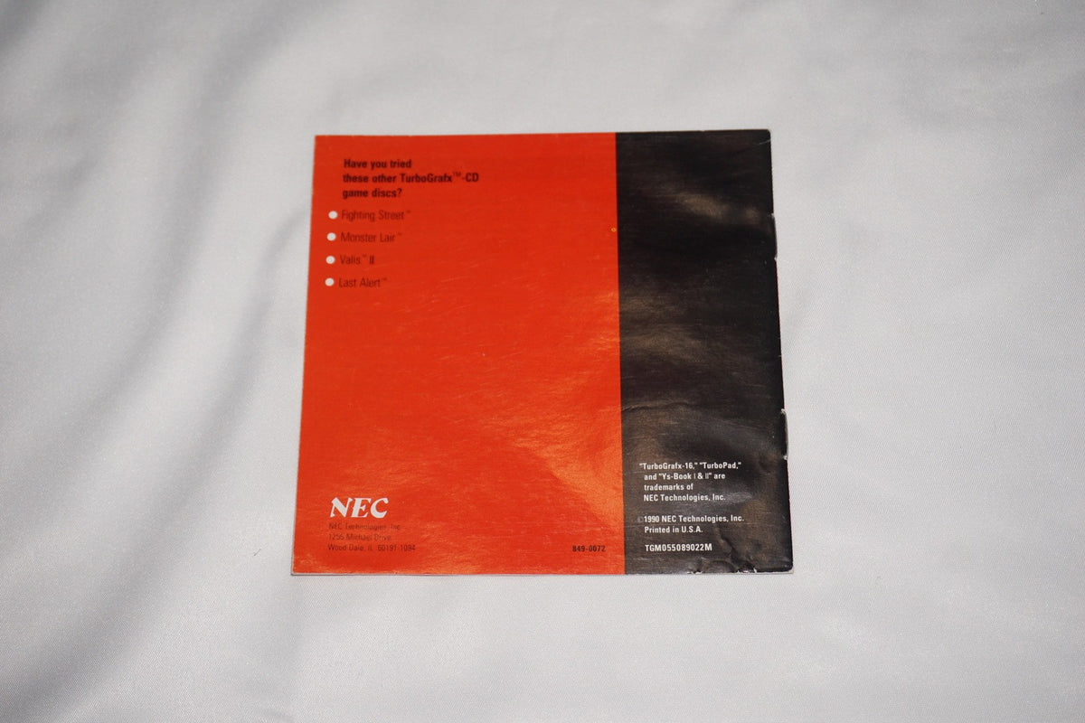 Ys Books I & II 1 2 (Turbo Grafx 16 Turbografx tg16) Manual ONLY NO GAME