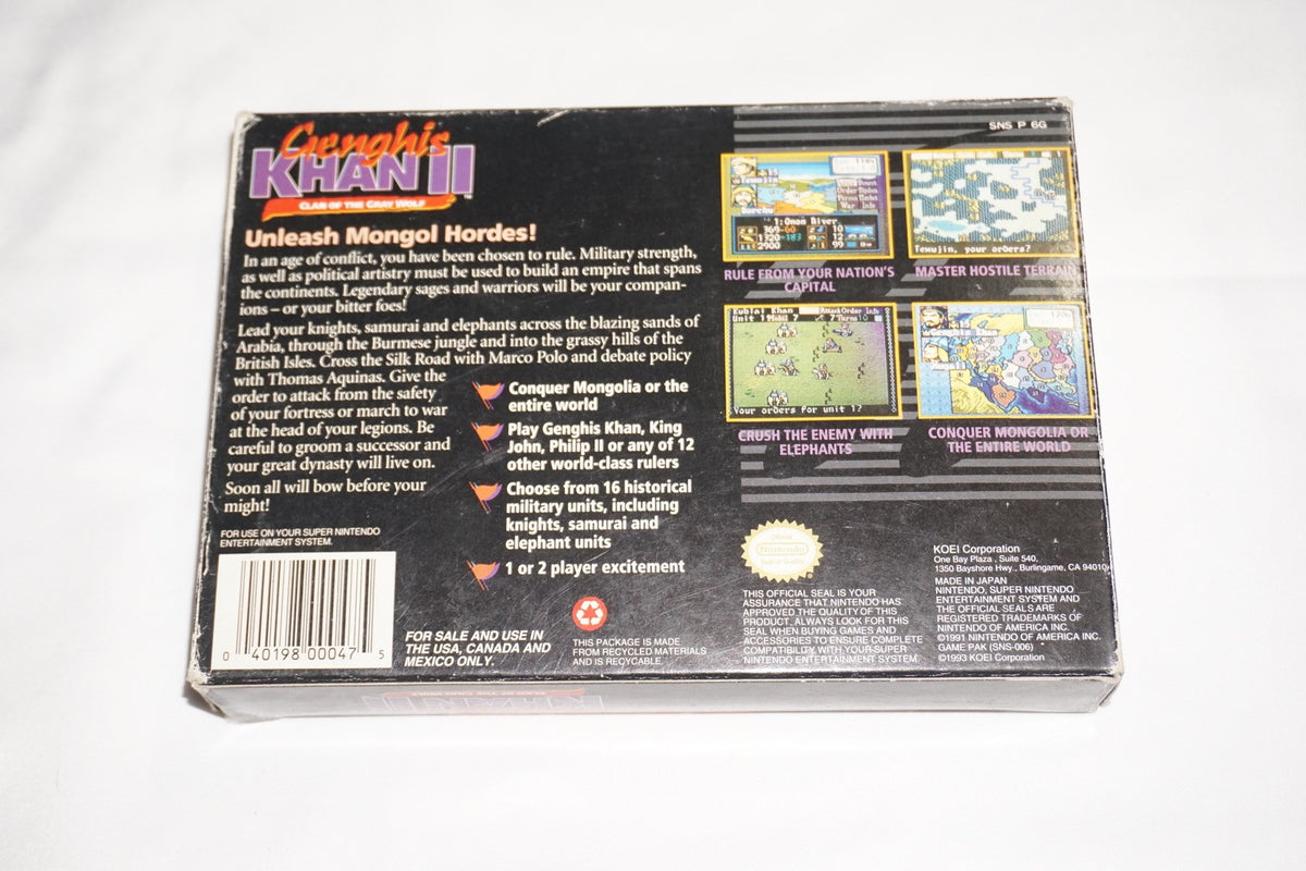 Genghis Khan II Clan Of The Gray Wolf (Super Nintendo SNES) Complete in Box CIB