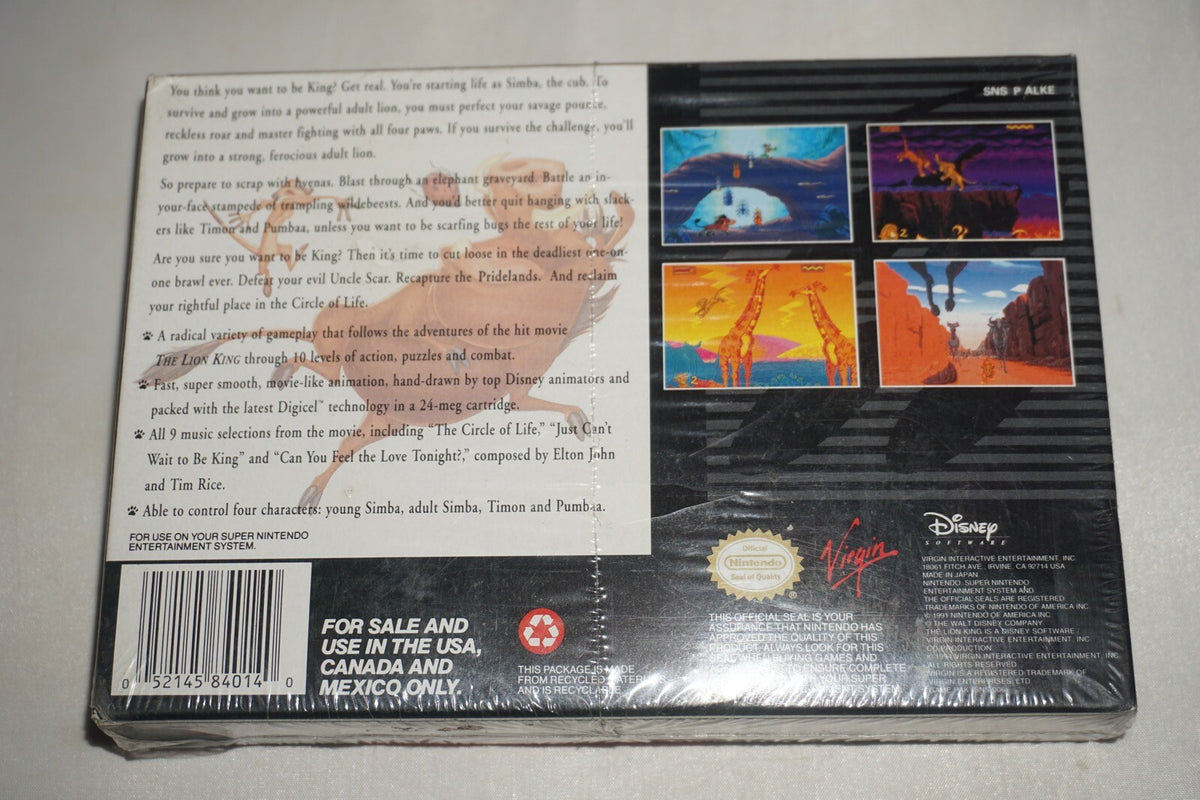 Lion King MIJ Made in Japan (Super Nintendo SNES) NEW in Box Factory Sealed