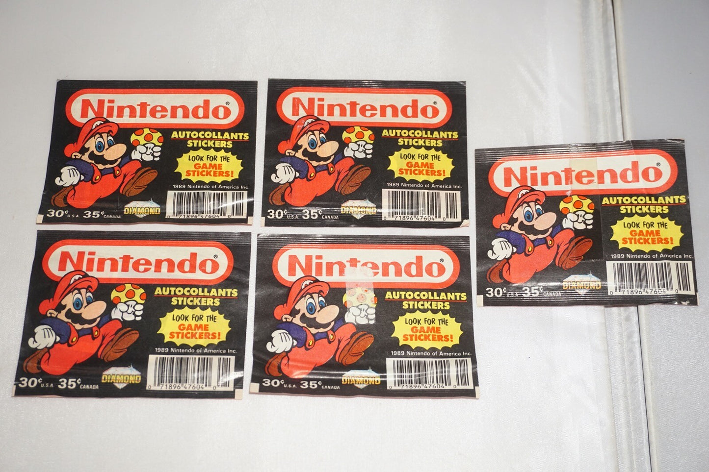 Nintendo Diamond Stickers Set of 5 NEW Sealed 1989 Vintage Lot Mario Bros