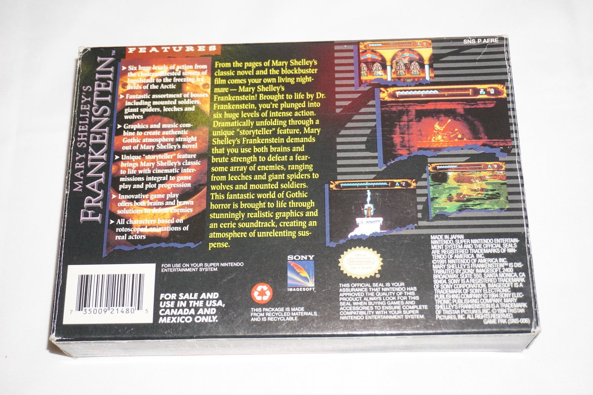 Mary Shelley's Frankenstein (Super Nintendo SNES) Complete in Box CIB