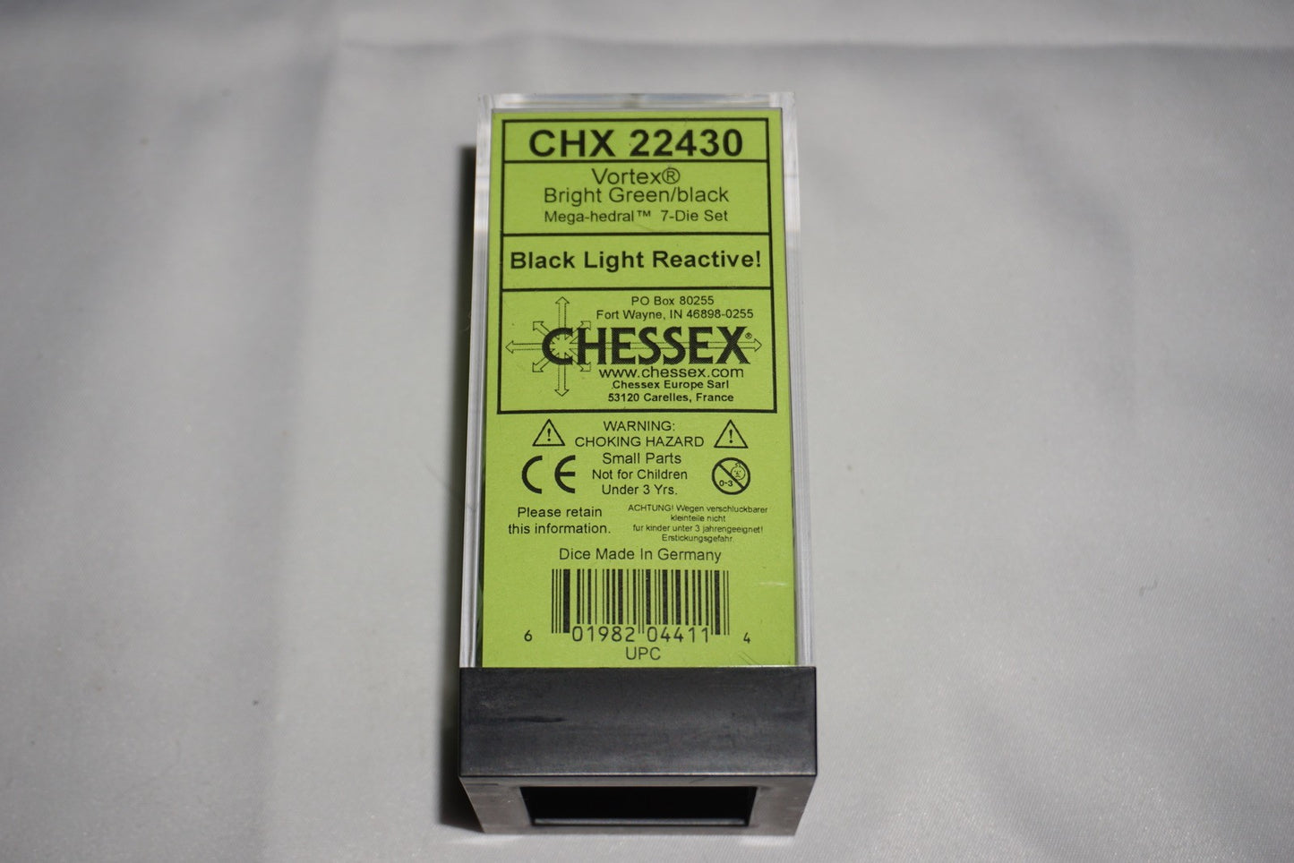 Chessex 22430 Vortex Bright Green / Black Light CHX Dice Set NEW Sealed