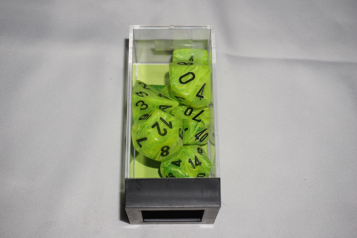 Chessex 22430 Vortex Bright Green / Black Light CHX Dice Set NEW Sealed