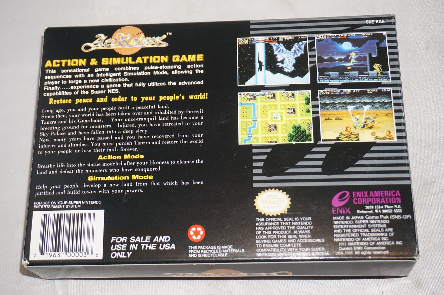 Actraiser 1 (Super Nintendo SNES) Complete in Box CIB