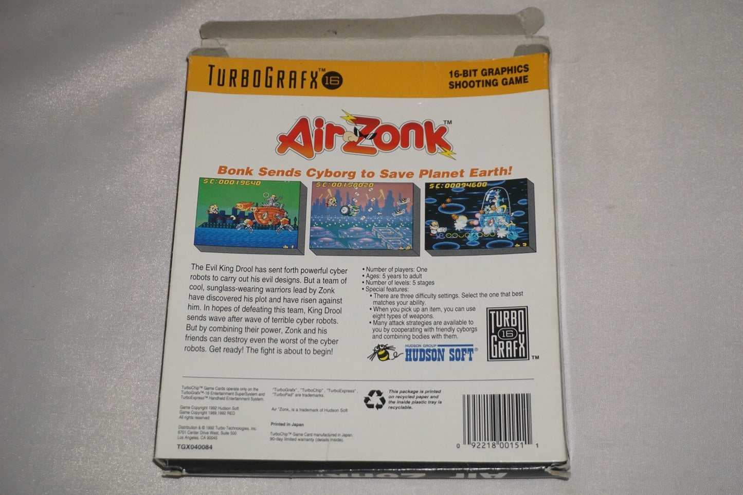 Air Zonk (Turbo Grafx 16 tg16) Complete in Box CIB Turbografx