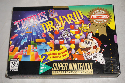 Tetris & Dr Mario PC (Super Nintendo SNES) Complete in Box CIB