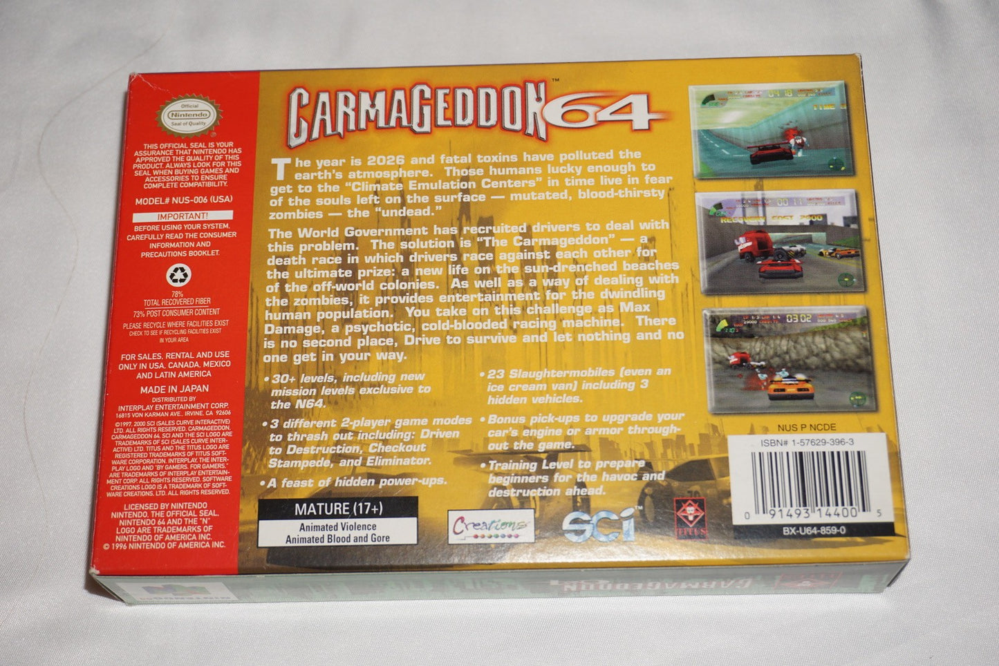 Carmageddon (Nintendo 64 N64) Complete in Box w/ Reg CIB