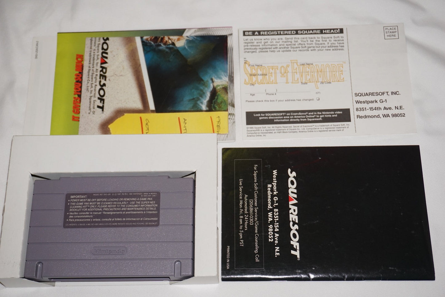 Secret of Evermore (Super Nintendo SNES) Complete in Box w/ Reg & Chart CIB