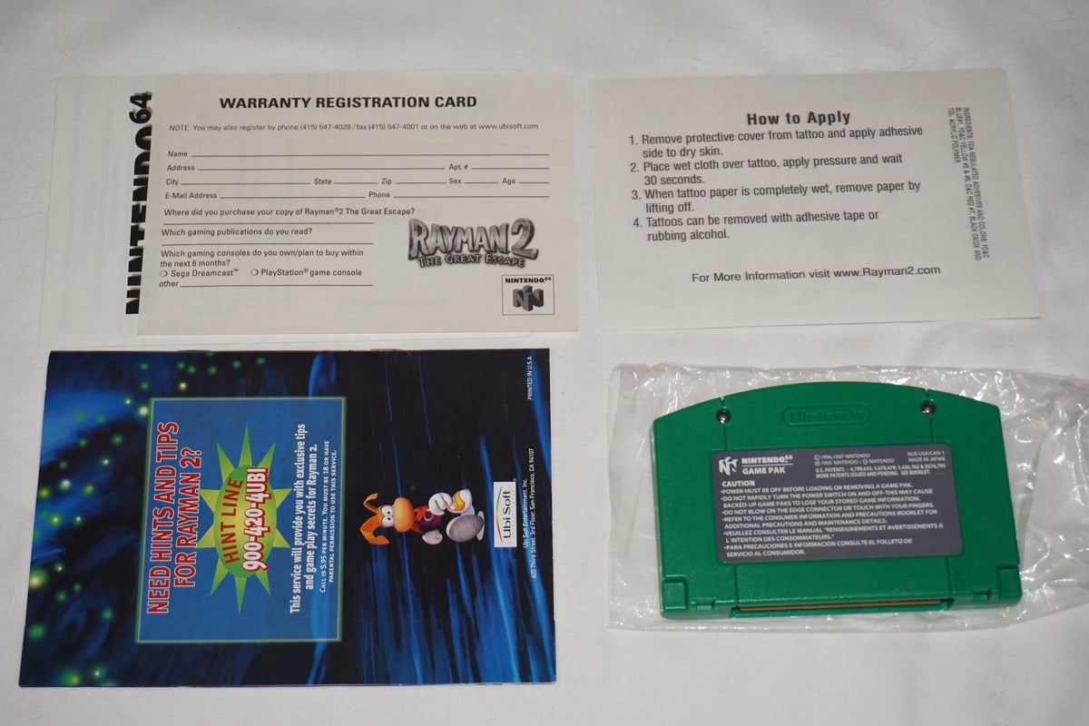 Rayman 2 (Nintendo 64 N64) Complete in Box w/ Reg & Tattoo Variant CIB