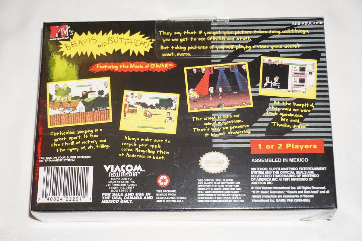 Mtv's Beavis And Butt-Head (Super Nintendo SNES) NEW Sealed