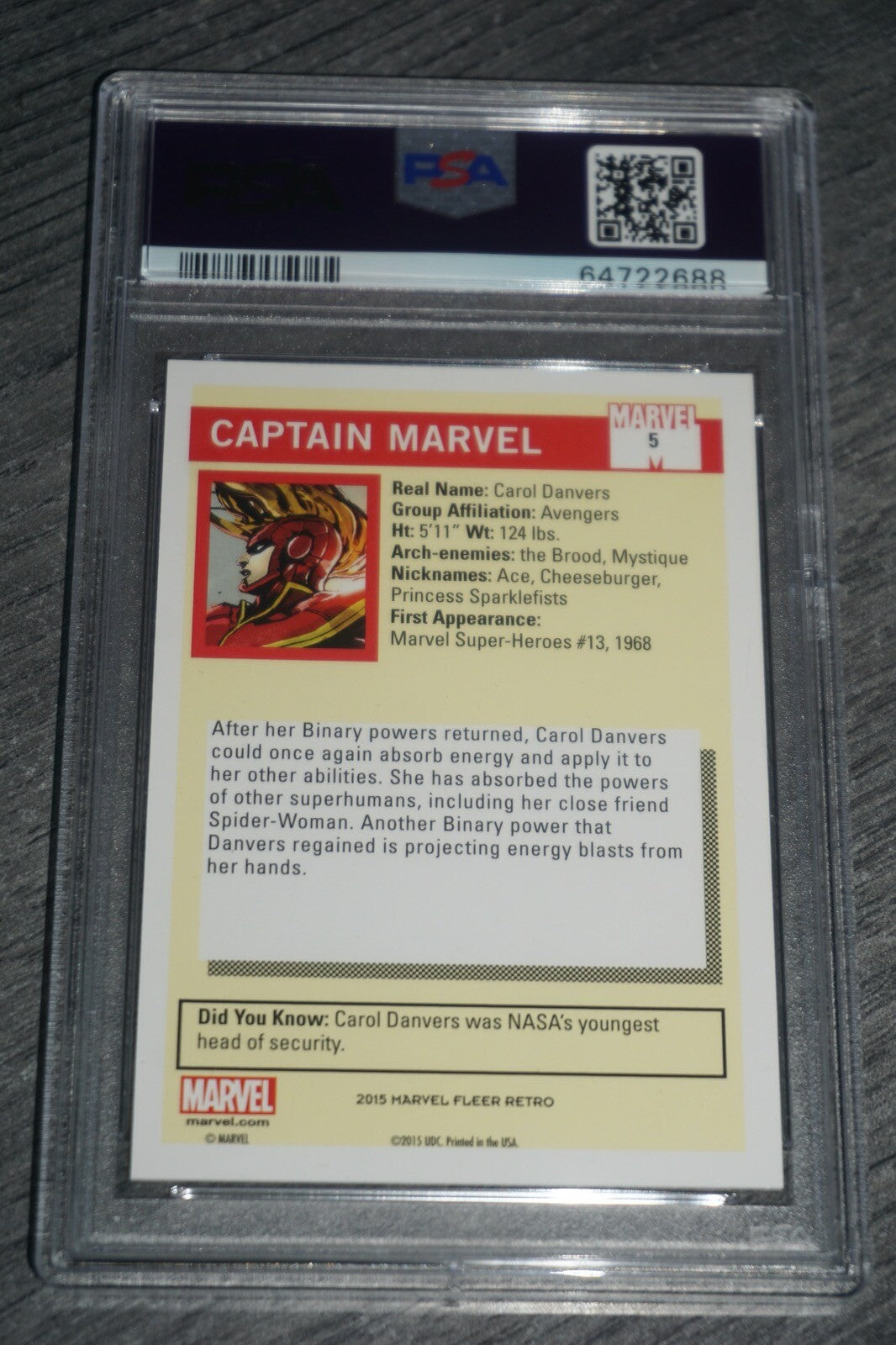 Captain Marvel #5 2015 Fleer Retro Marvel 90 Impel Universe Mint Psa 9